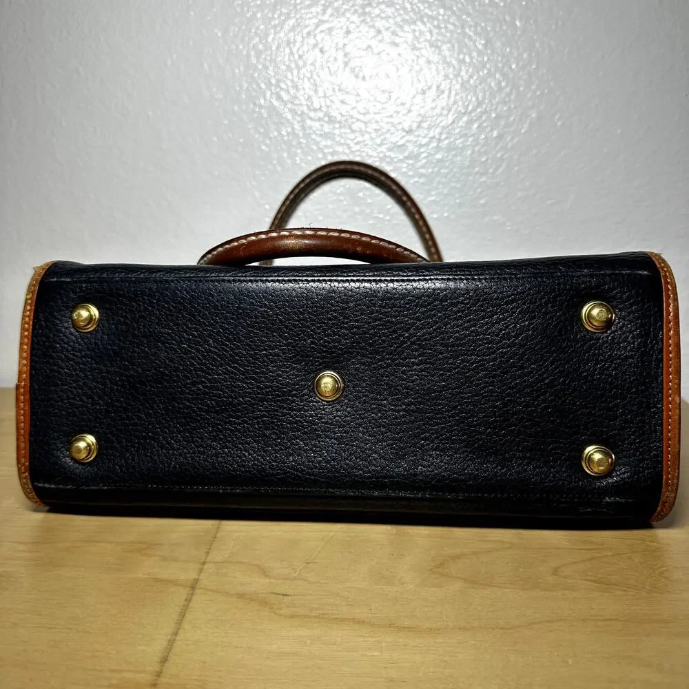 Vintage Dooney & Bourke Satchel All Weather Leather Pebble Brass Buckle Navy